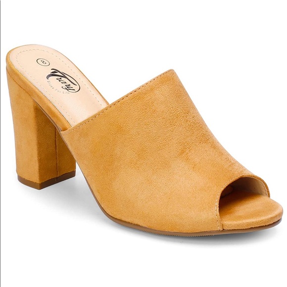 Shoes - Chunky High Heel Mules Peep Toe Slide Sandals